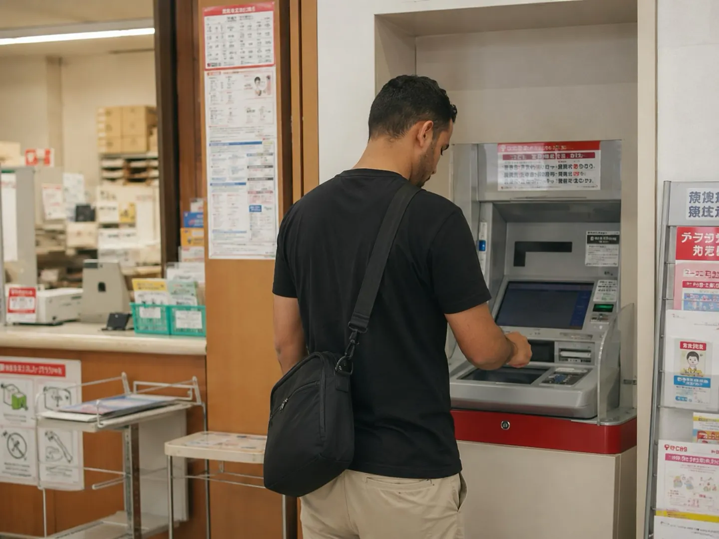 Japan Post Bank ATM في مكتب البريد مسافر يستخدم ATM في مكتب البريد الياباني